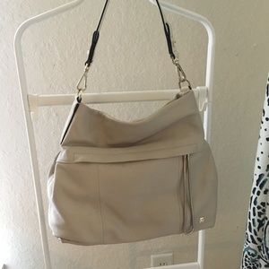 Antonio Melani Cream Leather Tote Bag w/ chain zip